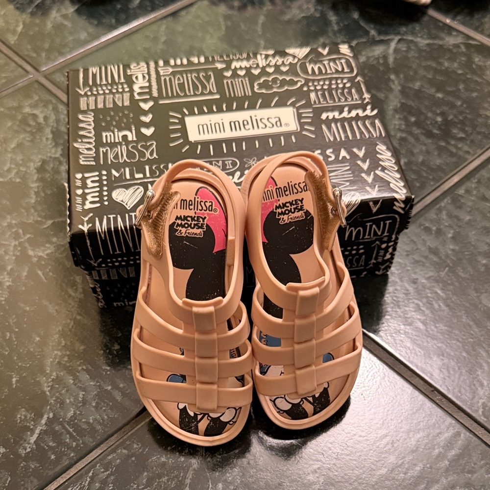 Mini Melissa Girls' Tan Jelly Mickey Sandals